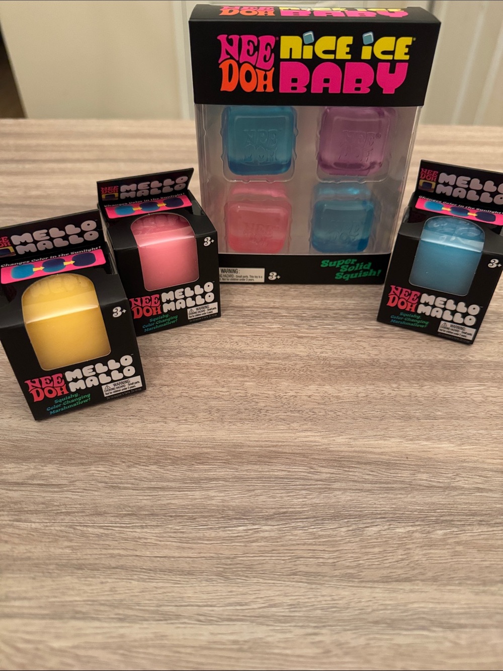 Nee Doh Nice Ice Baby & Mello Mallo Color Changing Set of 4. NEW